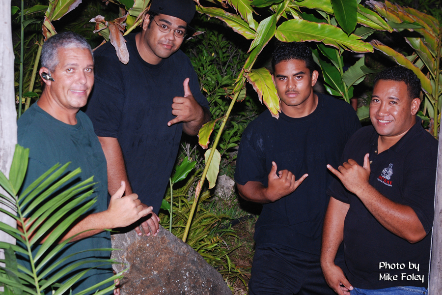 Haunted Lagoon workers doing shaka