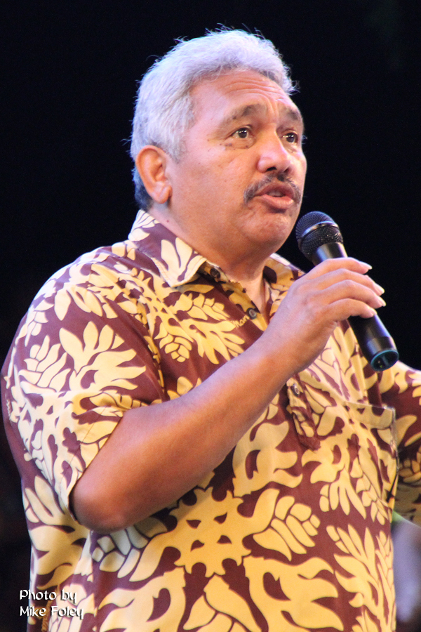 Harry Brown emcees the PCC's 21st annual Moanikeala Hula Festival