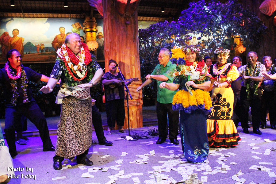 President Orgill and his wife performing Taualuga