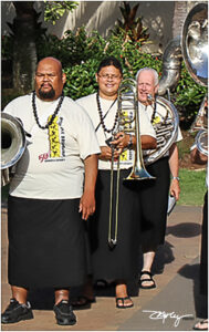 James Brague (with tuba) during the 2013 PCC/BYU–Hawaii Brass Band reunion that was part of the 50th-anniversary celebration.